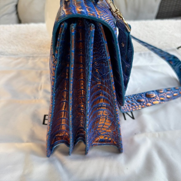 Brahmin Hallie Satchel Melbourne Vibrant Blue and Orange Crossbody Bag - Picture 5 of 7